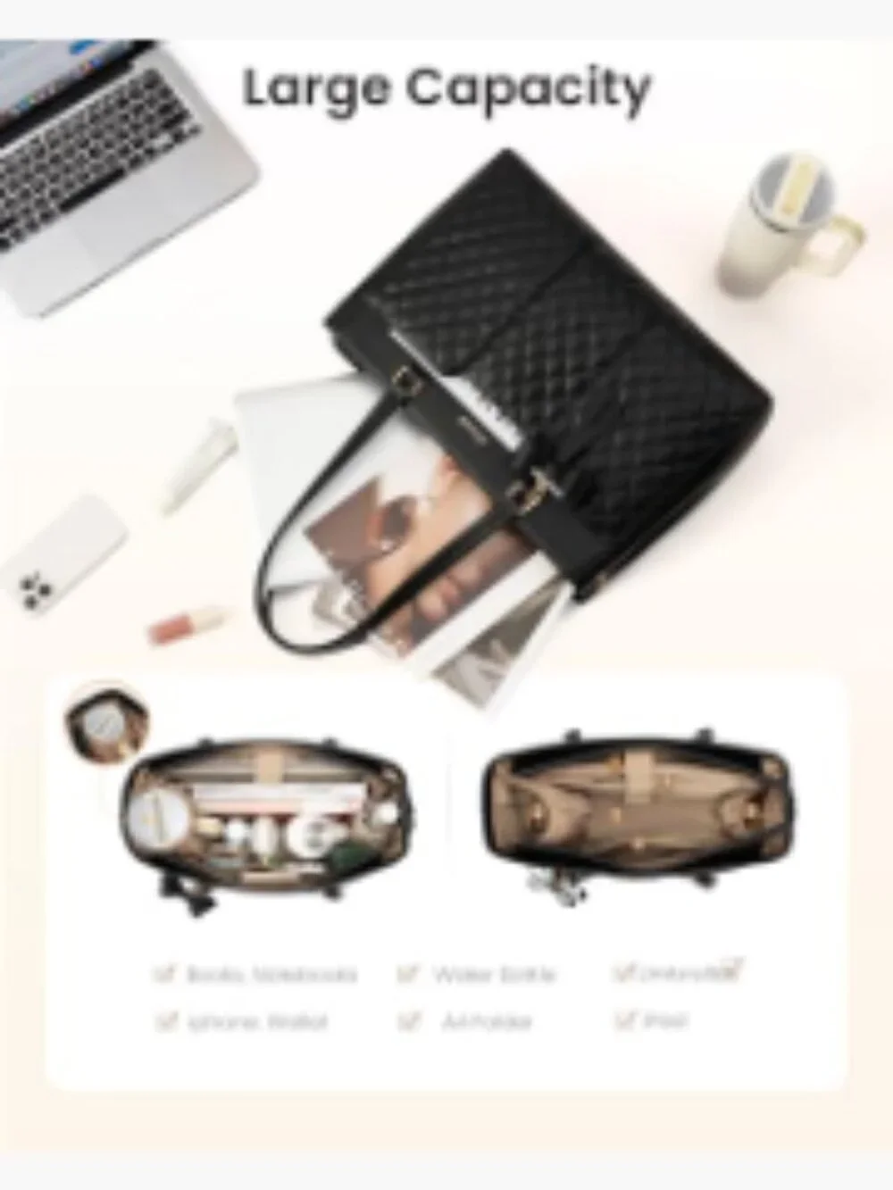 LOVEVOOK 15.6 Inch Laptop Tote Bag Women PU Leather Quilted Computer Briefcase